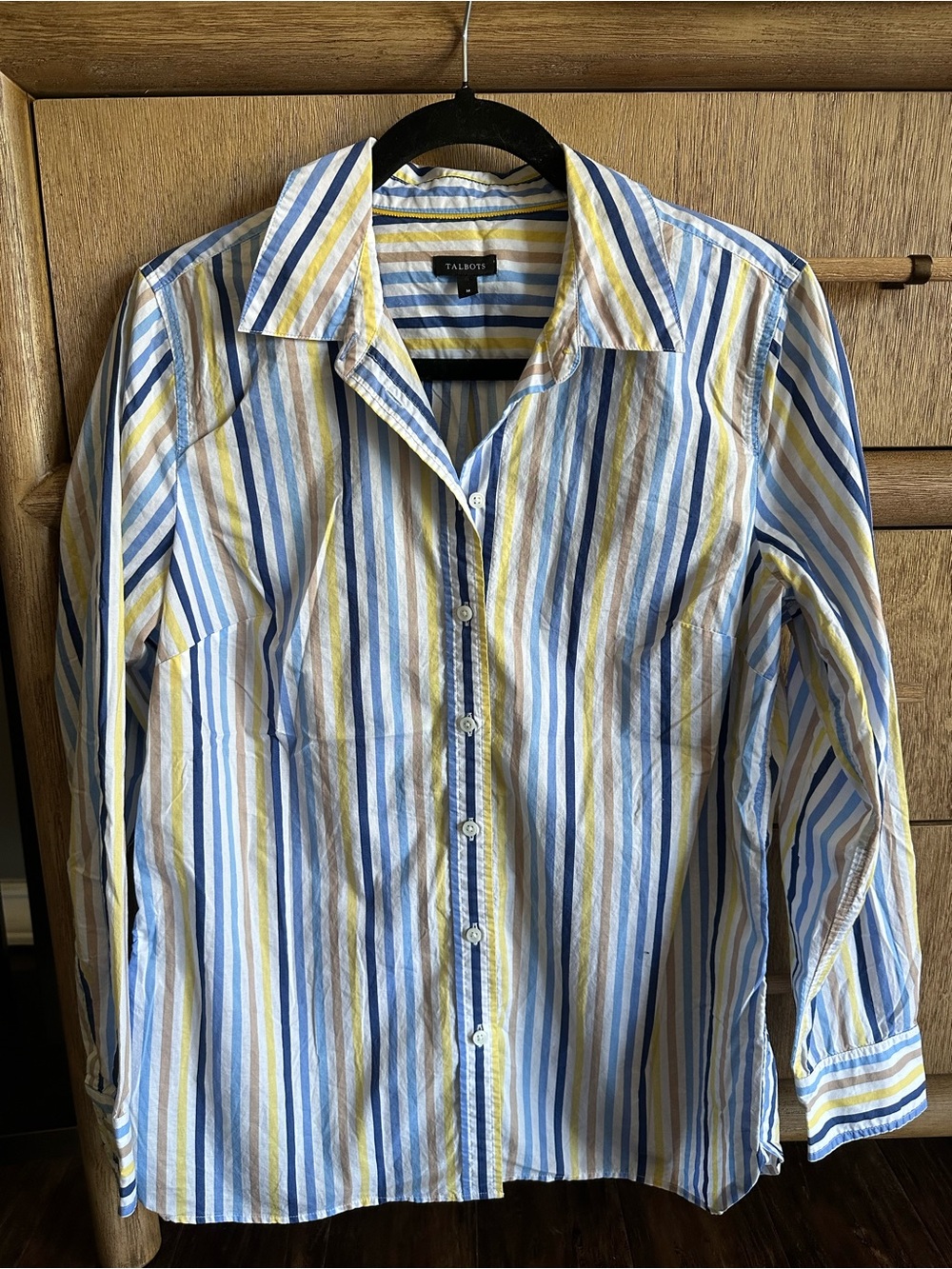 Talbots Striped Button-Down Shirt in Blue, White & Yellow